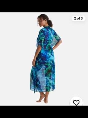 Mimi Flamingo SALTWATER TIE DYE Dune Printed MIDI V-Neck Caftan,